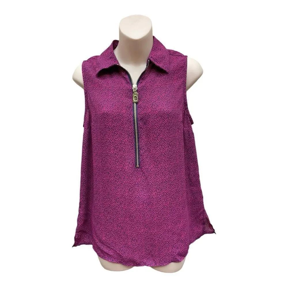 MICHAEL Michael Kors Pink Floral Collared Sleeveless Blouse Tank Top Size S EUC
